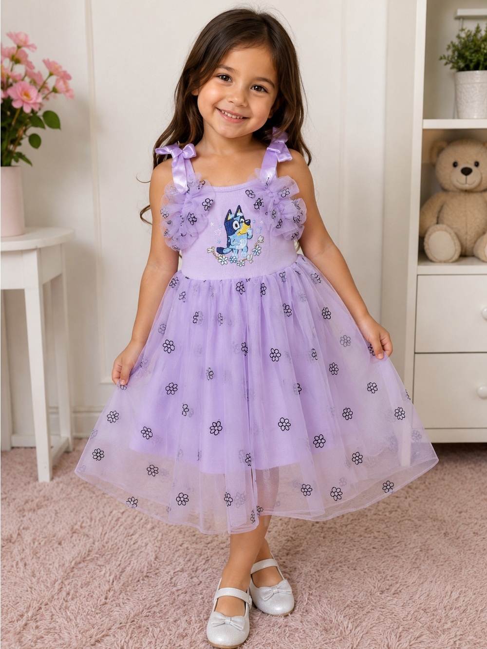 Bluey Purple Tulle Dress Girls Size 4T Party Dress Lavender Twirl Dress